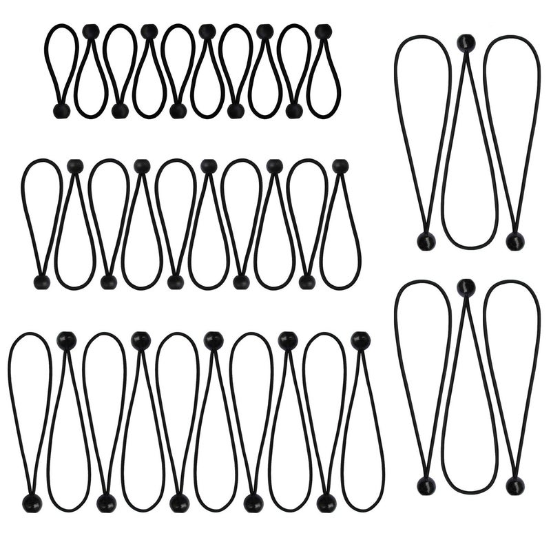 Joneaz Ball Bungee Cords with Balls, 4 Inch 6 Inch 9 Inch and 12 Inch Mix Package, Black Tie Down Cord, Real Rubber UV Resistant, 36 Piece - Image 1